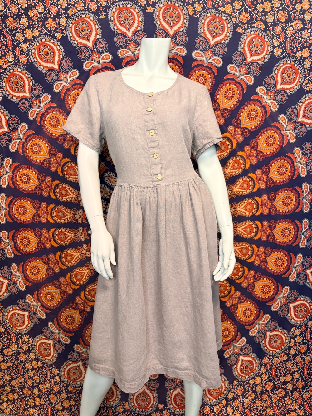 Not Perfect Linen “Mama 2” Short-Sleeve Button-Front Midi Dress